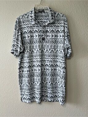 Bad Birdie Golf Polo Mens XL Gray Aztec Southwest Print Performance Shirt UV